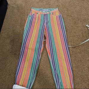 Rainbow striped vintage jeans by brand Dakota Blue.